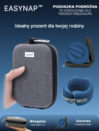 Poduszka podróżna EASY NAP duża niebieska + opaska na oczy