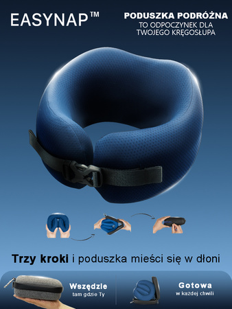 Poduszka podróżna EASY NAP średnia niebieska + opaska na oczy