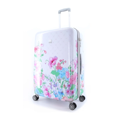 Duża walizka twarda Elle Flower biała 107 l