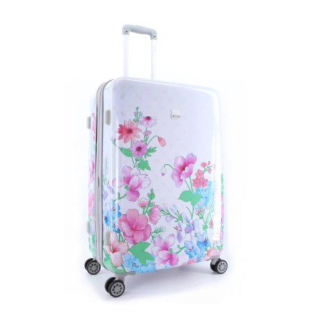 Duża walizka twarda Elle Flower biała 107 l